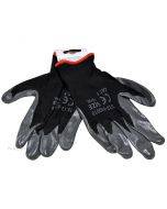 Black polyester gloves on palm nitrile nr. 9