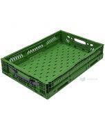 Green collapsible plastic crate 600x400x120mm max 23L / 20kg
