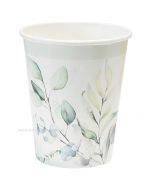 Paper cup with with green eucalipt leaves print 250ml, 8pcs/pack