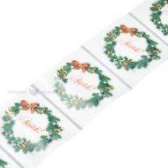 White label ''Aitäh!'' with Christmas wreath print diameter 50mm, 50pcs/roll