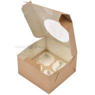 Four muffin box brown/white with window 16x16x10cm, 25pcs