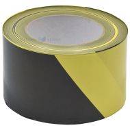 Black-yellow barricade ribbon 75mm wide, 200m/roll