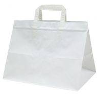 White paper bag with flat paper handles 31,7+21,8x24,5cm