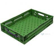 Green collapsible plastic crate 600x400x120mm max 23L / 20kg