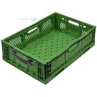 Green collapsible plastic crate 600x400x180mm max 35L / 20kg