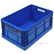 Blue collapsible plastic crate 600x400x285mm max 56L / 35kg