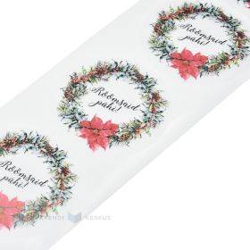 Transparent label ''Rõõmsaid pühi!'' with Christmas wreath print diameter 70mm, 50pcs/roll