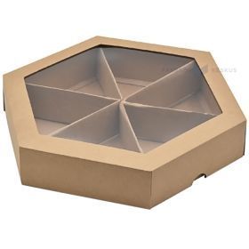 Brown 6-compartment corrugated carton box with lid and window 265x265x50mm, 10pcs/pack
