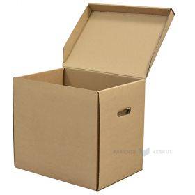 Corrugated carton box with handles and attached lid 400x300x370mm