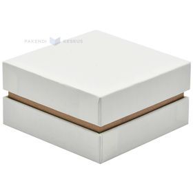 White gift box with white lid and golden edges 70x70x30mm with soft cushion