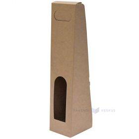 Brown gift box with window for wine 100x95x405mm