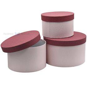 Pink rounded gift boxes with red lids, 3pcs/pack