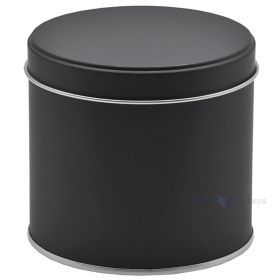 Matte black silver inside metal box with lid with diameter 99mm with height 90mm