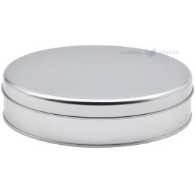 Silver metal box with lid with diameter 170mm with height 40mm