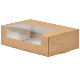 Kartongist pruun/valge aknaga koogikarp 19x12x6cm, pakis 25tk