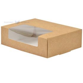Kartongist pruun/valge aknaga koogikarp 22x17x6,5cm, pakis 25tk