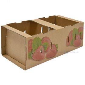 ''Strawberries'' print corrugated carton box for berries 2000ml / 2L 279x124x103mm, 10pcs/pack