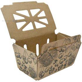 ''Berries'' print corrugated carton box for berries with attached lid 1000ml / 1L 183x112x84mm