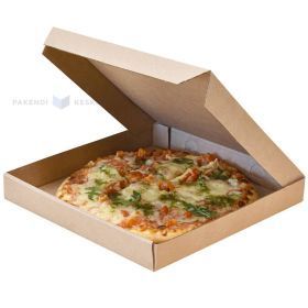 Коричневая коробка под пиццу из мини гофрокартона 24x24+3,5см, в упаковке 50шт