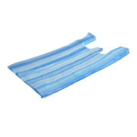 Blue-white striped plastic T-shirt bag 25+12x45cm, 100pcs/pack