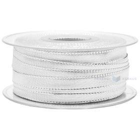 Silver with woven edges lurex ribbon 10mm wide, 50m/roll