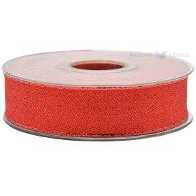 Red with shiny edges lurex ribbon 25mm wide, 20m/roll