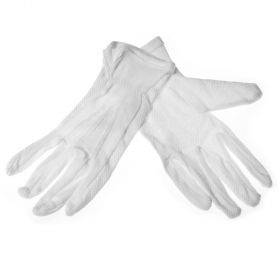 White cotton fabric gloves on palm PVC micro dots nr. 7