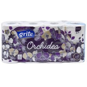 3-слойная туалетная бумага Grite Orchidea 9,6см ширина, в рулоне 21,25м, в упаковке 8рл