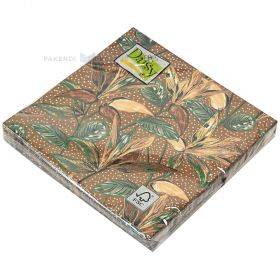 3-layered napkin with brownish plants 33x33cm, 20pcs/pack