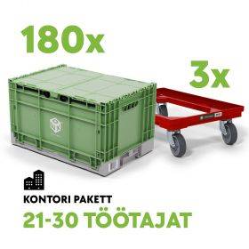 RENT-KONTORI PAKETT 21-30 töötajat-180tk kolimiskasti WOXBOX + 3tk kastikäru WOXROLLER