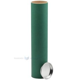 Green carton postal tube with two lids height 35cm diameter 7,3cm