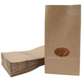 Brown paper bag with oval window and wide bottom 14+6,5x27cm, 50pcs/pack