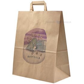 ''Kottzilla'' print brown recycled paper bag with flat paper handles 32+17x40cm