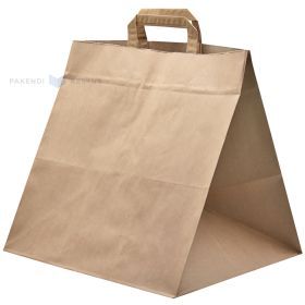 Brown paper bag with flat paper handles with extra wide bottom 36+31x36cm