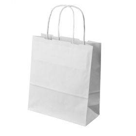 Белый бумажный пакет со спиралевидными ручками 18+8,5x22см