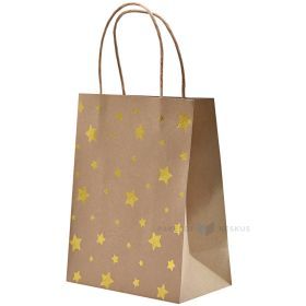 Golden stars print craft paper bag with twisted paper handles 18+10x23cm