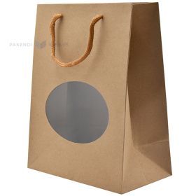 Brown paper bag with window and rope handles 18+10x23cm