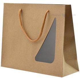 Brown paper bag with window and rope handles 25+8x20cm
