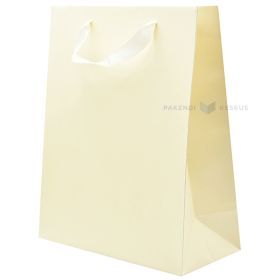 Ivory white paper bag with ribbon handles 26+12x32cm