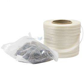 Woven strapping kit, 200m 16mm wide strap + 80 bucles/box