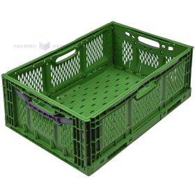Green collapsible plastic crate 600x400x230mm max 45L / 20kg