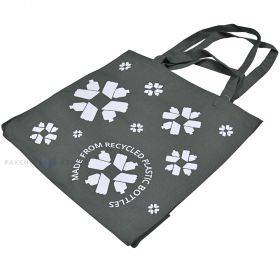 Grey textile bag with flowers print with double handles made of bottles rPET 40x20x40cm
