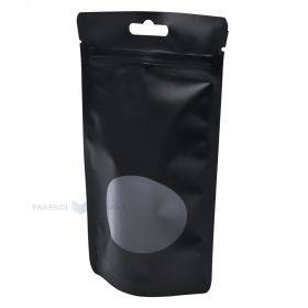 Matte black stand-up pouch with window 11+(2x3,2)x15,5cm, 50pcs/pack