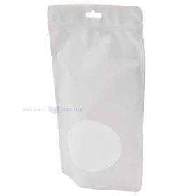 Matte white stand-up pouch with window 18+(2x4,5)x25,5cm, 50pcs/pack