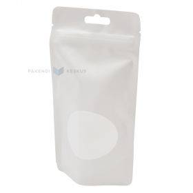 Matte white stand-up pouch with window 11+(2x3,2)x15,5cm, 50pcs/pack