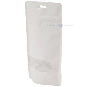 White stand-up pouch with window 12+(2x3)x17cm, 50pcs/pack
