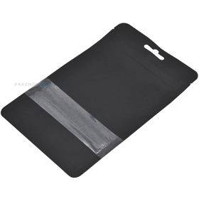 Matte black stand-up pouch with window 11+(2x3,5)x14cm, 50pcs/pack