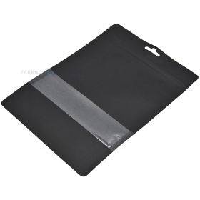 Matte black stand-up pouch with window 19+(2x5,5)x23,5cm, 50pcs/pack