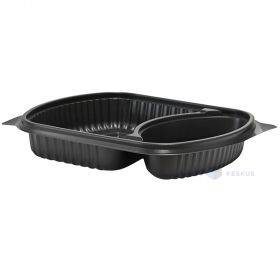 Black 2-compartment food tray 238x203x38mm 625/298ml, 63pcs/pack