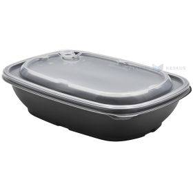 Reusable black food tray with transparent lid 900ml 23x17x5cm PP 50x machine washable, 50pcs